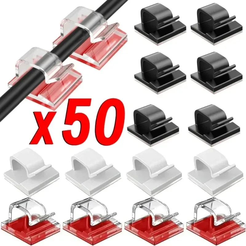 202610/20/50/100/1000PCS Cable Organizer Clips Wire Winder Holder Protector USB Cable Management Adhesive Hooks Desk Clamp For H