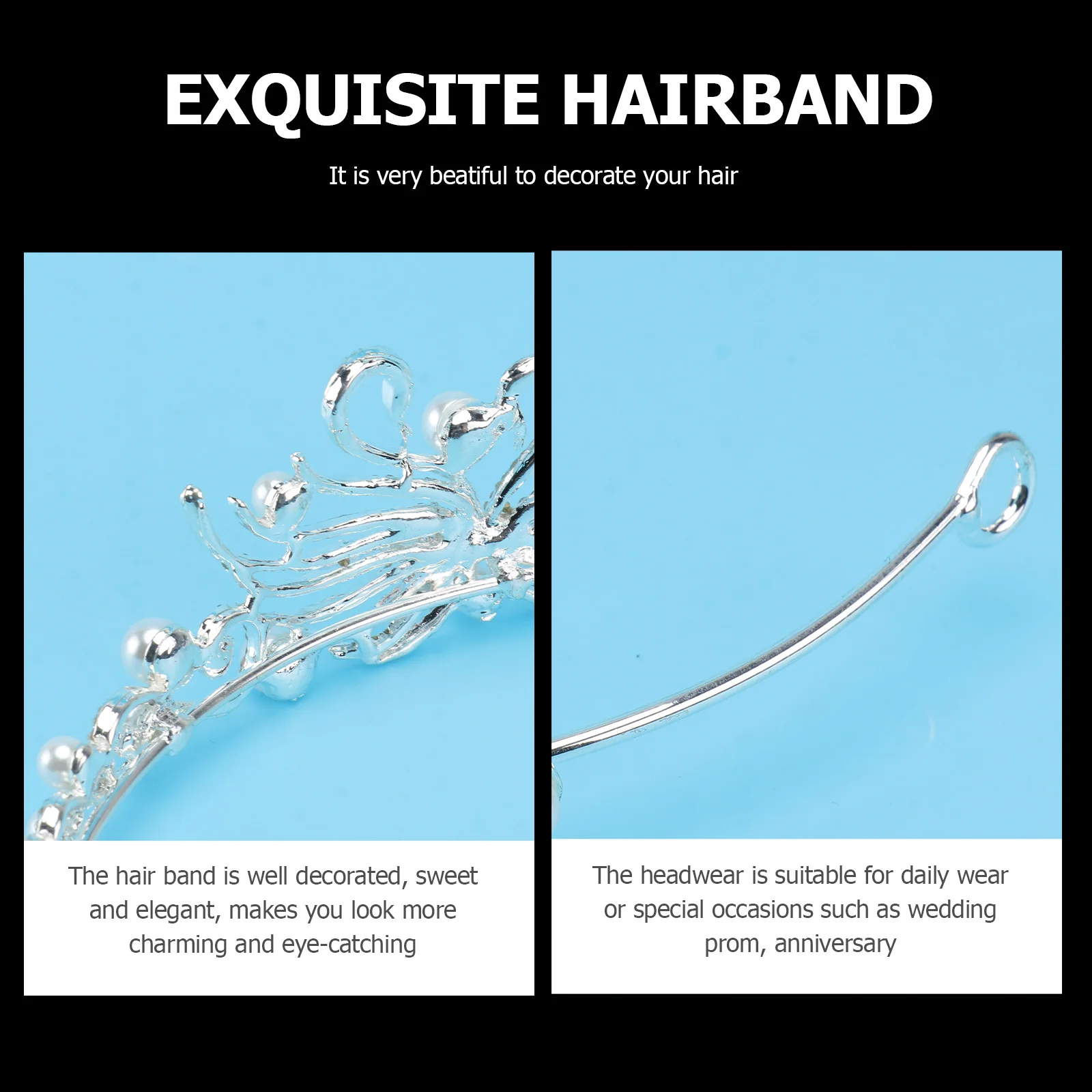 

Pearl Crown Women Tiara Bridal Wedding Hair Jewelry Lightweight Durable Crystal Brightness Accessories