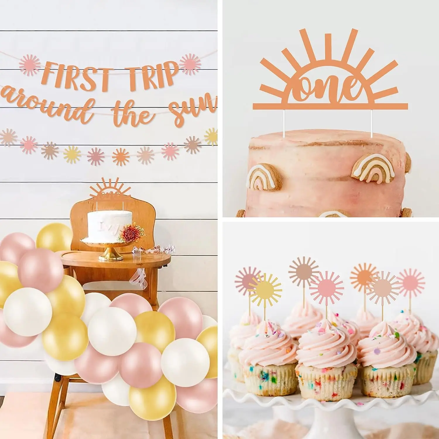 First Trip Around The Sun Birthday Decorations Boho Sun 1st Birthday Banner You Are My Sunshine Party Muted Girl Birthday Party