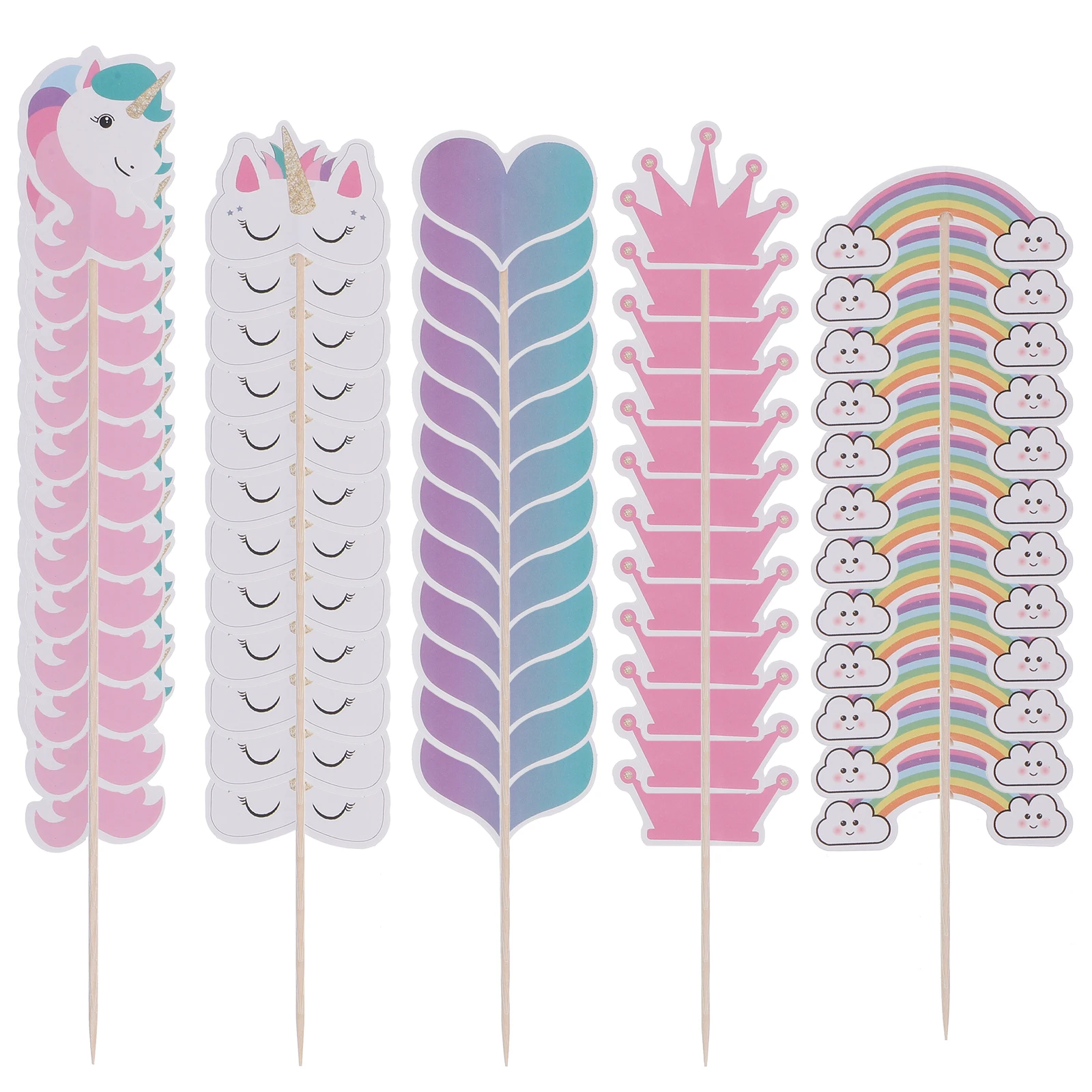 

24 Pcs Cake Toppers Paper Picks Rainbow Birthday Party Decorations Kids Festive Accessories Cake Decor