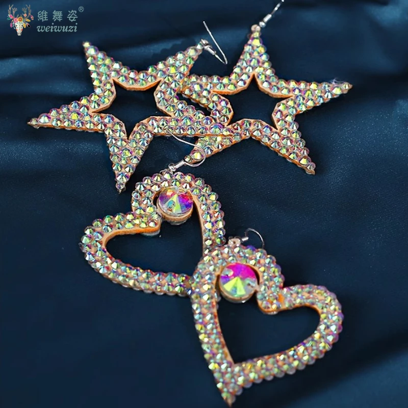 Belly Dance Rhinestone Earring Women Gypsy Jewelry Accessories Dancer Costume Dress Up Shine Rhinestone Double Sides2 Pairs/P