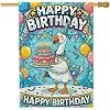 Goose House Flag, Festive Fanciful Cake Air-Float Balls Birthday Blue Burlap Double Sided Outside Large Garden Flag for Outd llz
