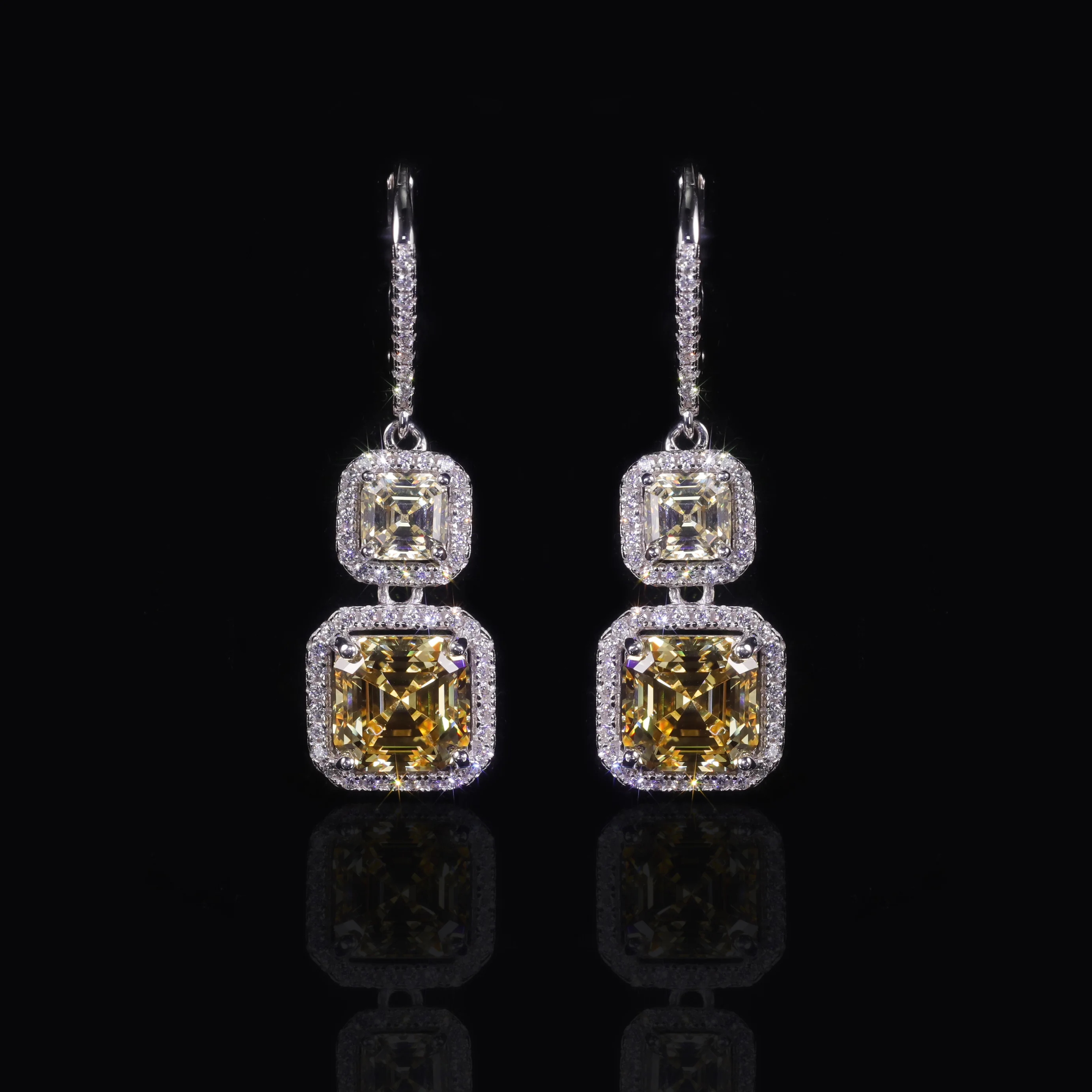 

GEM'S BALLET 925 Sterling Silver Diamond-fire CZ- Fancy Light Yellow Luxury Earring Party Queen's Vintage ART DECO Earrings