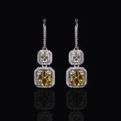 GEM'S BALLET 925 Sterling Silver Diamond-fire CZ- Fancy Light Yellow Luxury Earring Party Queen's Vintage ART DECO Earrings