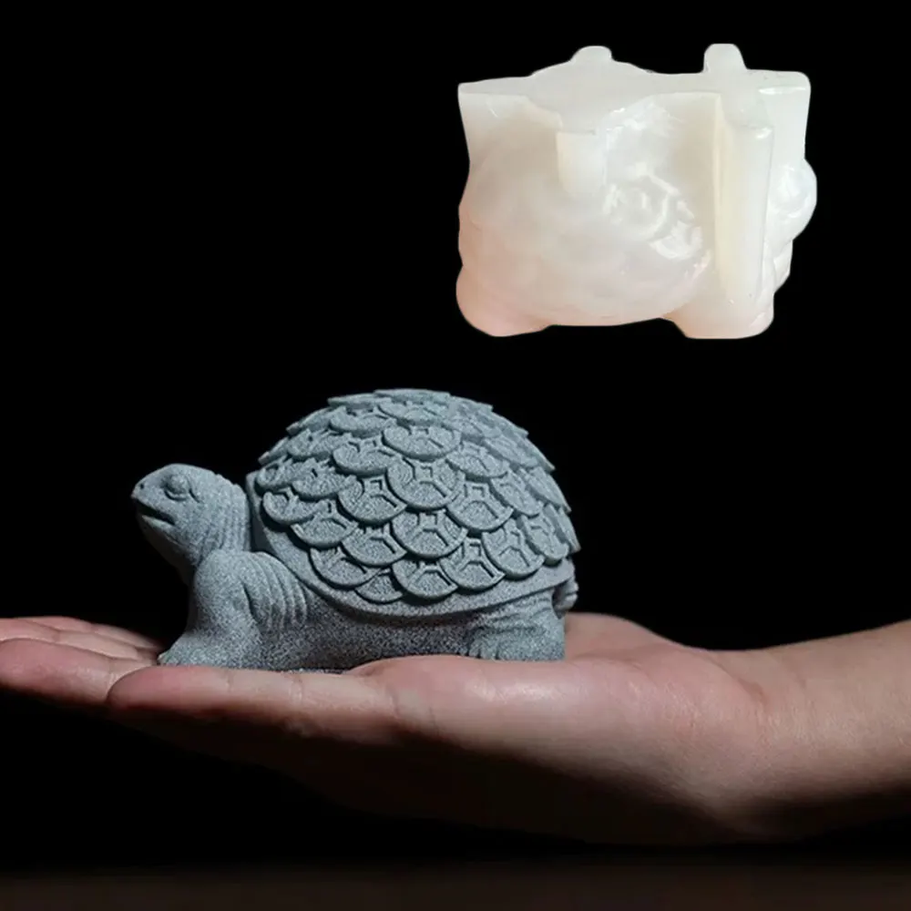 Lucky Golden Turtle Silicone Mold DIY Tea Pet Cement Ornament Aroma Gypsum Resin Candle Clay Soap Mold Fish Tank Decoration