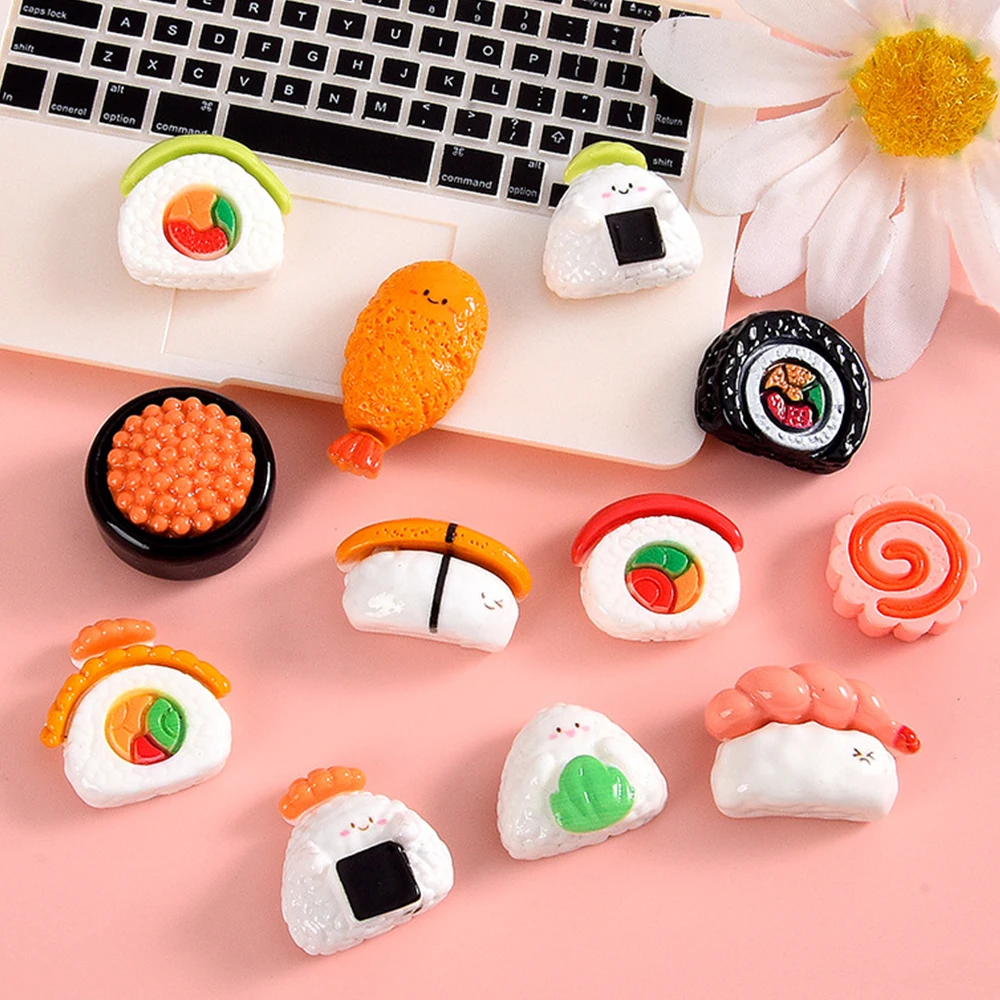 10PCS Shiny Sushi Snacks Series Resin Flat Back Cabochons For Hairpin Scrapbooking DIY Jewelry Craft Decoration Accessories