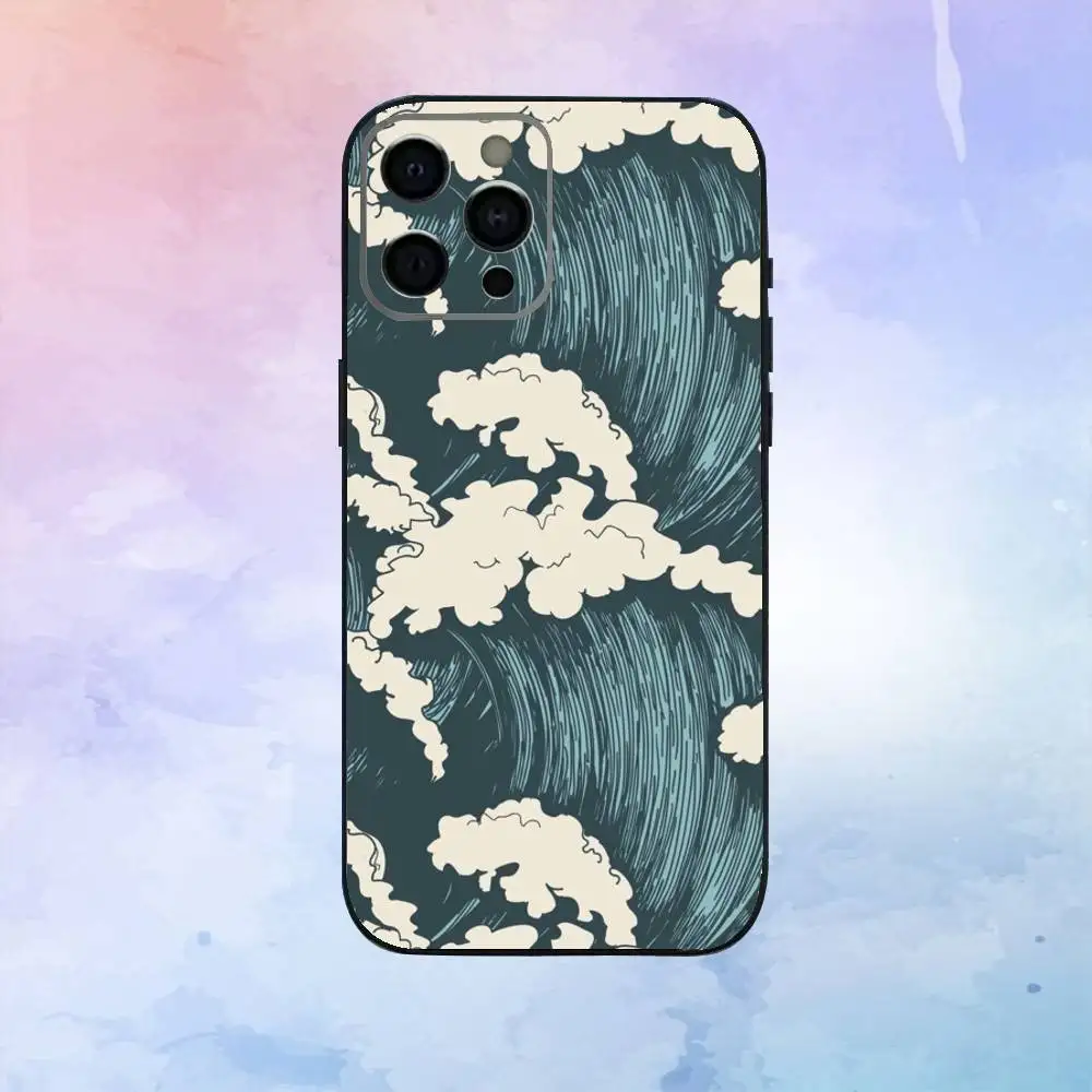Etui na telefon z motywem Wielkiej Fali w Zatoce Kanagawa dla iPhone'a 17, 16, 15, 14, 13, 12, 11 Plus, Pro Max, miękki czarny pokrowiec