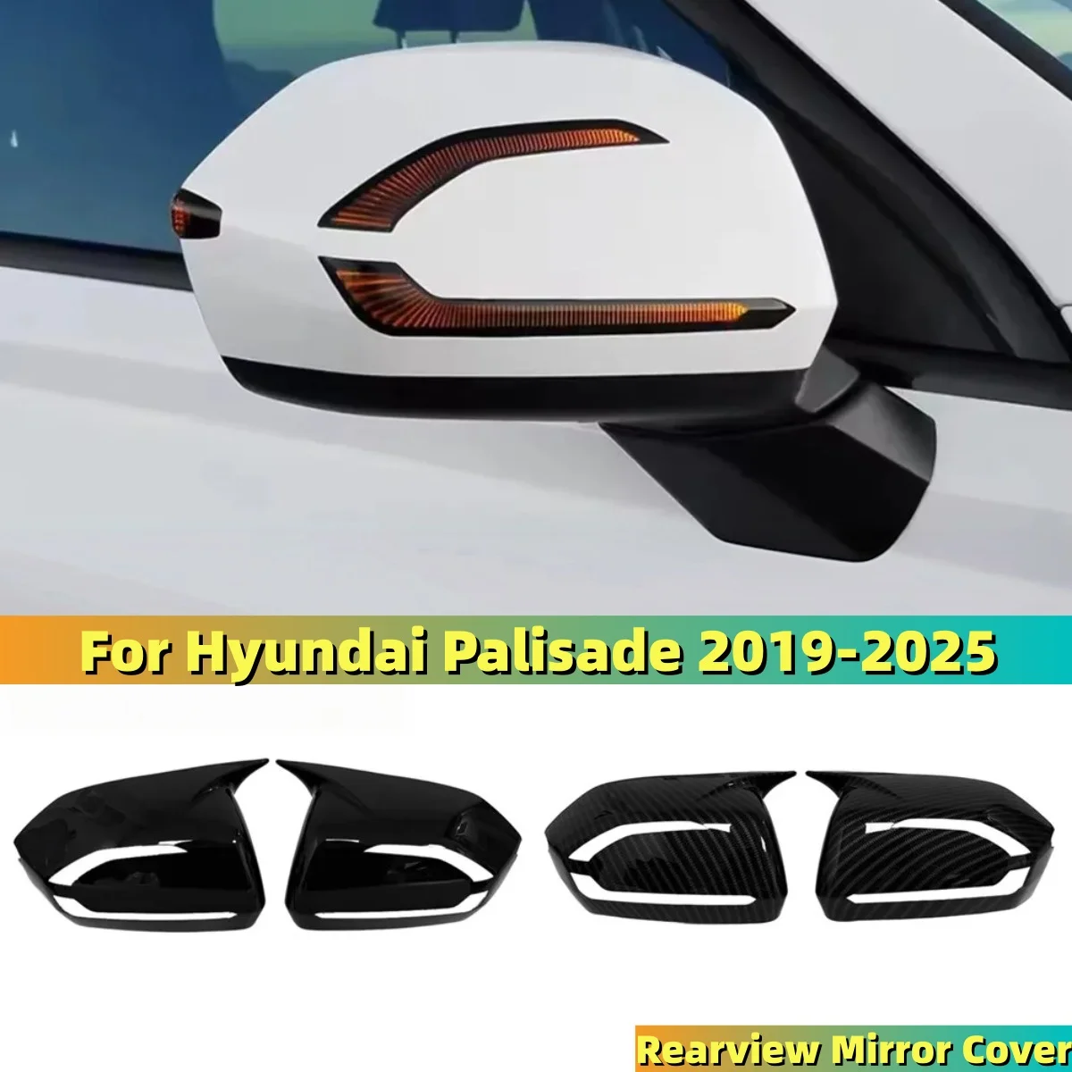 Pair Car Rearview Mirror Cover Trim Protect Frame Cover Accessories For Hyundai Palisade 2019 2020 2021 2022 2023 2024 2025