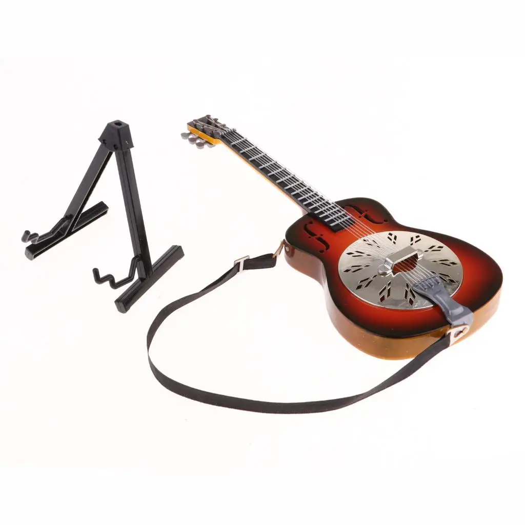 

Миниатюрная гитара для кукольного домика, реалистичная деревянная модель музыкального инструмента, коллекционный декор для стола, для фигурок в масштабе 1/6