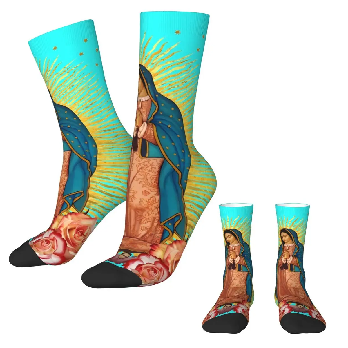 Virgin Mary Stockings Guadalupe Mother Graphic Casual Socks Spring Anti Sweat Socks Female Running Medium Soft Socks