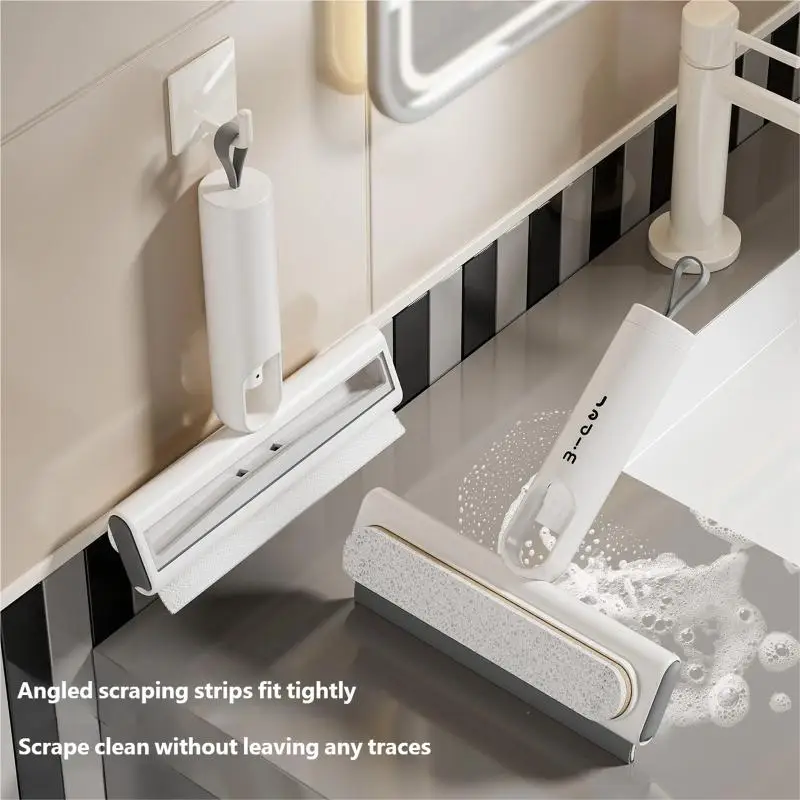 Triple Function Window Cleaning Tool Featuring Liquid Container Scrubber And Squeegee For Glass Panels Shower sectors And B03E