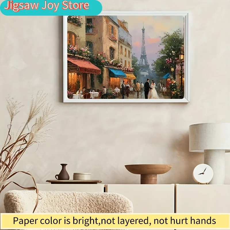Caja de Rompecabezas de Papel Miniatura de la Torre Eiffel y Escena de Calle de París, 500 Piezas, 38x26cm (15x10.24in), Desafío para Adultos, Familiares y Amigos