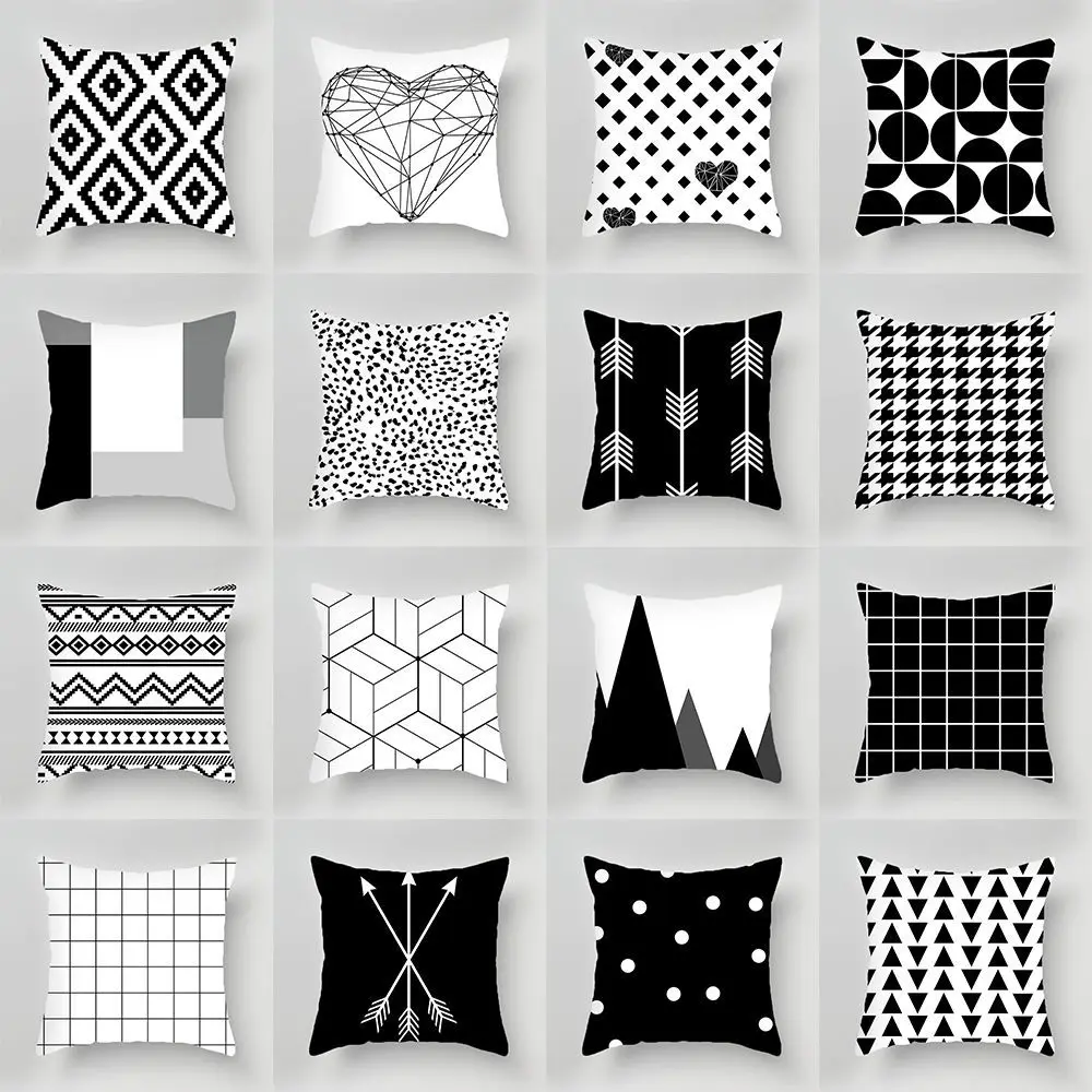 

Minimalist Nordic style pillowcase geometric black and white printed pattern home sofa