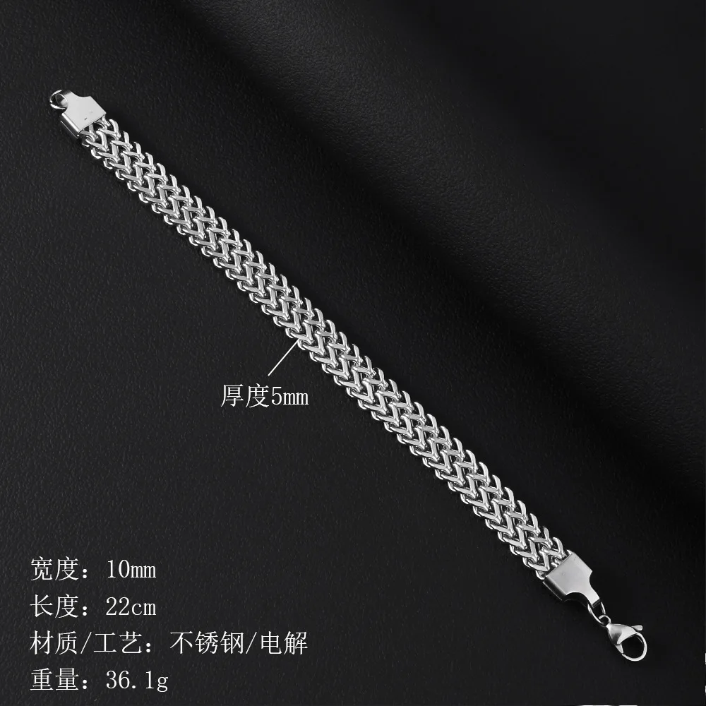 8mm Edelstahl Geflochtenes Doppelreihiges Vorder- und Rückseiten-Fischschuppen-Armband, Einfaches, Nicht Verblassendes Herren-Armband, Hip-Hop-Schmuck – Detail 7
