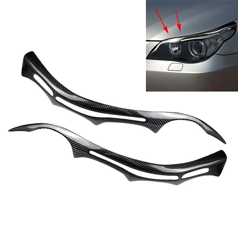 1 Pair Car Stickers Carbon Fiber Headlight Eyebrows Eyelids Front Headlamp Eyebrows Trim Cover for BMW E60 5 Series 2004-2010