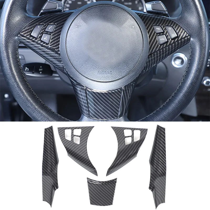 For BMW 6 Series E63 E64 2004-2009 ABS Carbon Fiber Car Steering Wheel Button Decorative Frame Stickers Car Interior Accessories