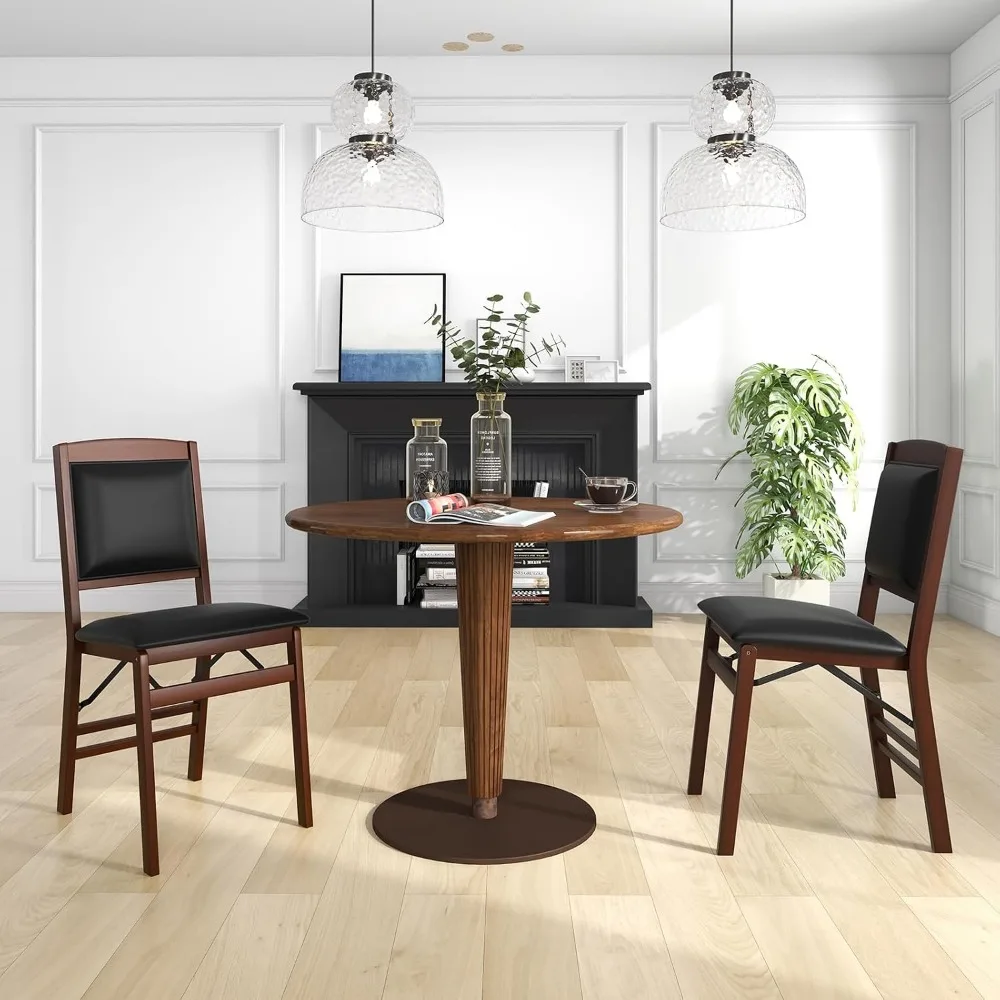 Set of 2 with Padded Seat, Brown | 400 LBS Load Bearing, No Assembly Needed, Upholstered PVC Leather Seat and Back,