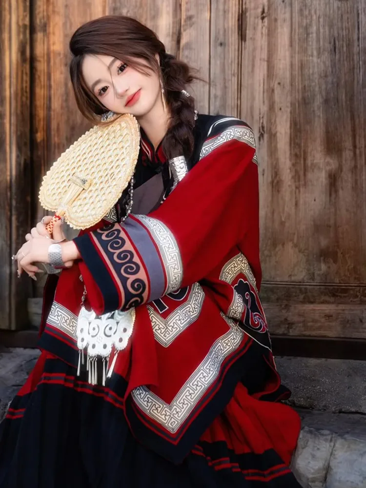 Ethnic traditional performance red high-quality cotton and linen wedding photography costumes