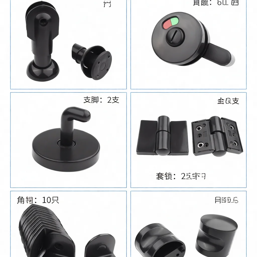 Commercial Bathroom Stall Hardware Kits Nylon Black Support Foot Hinge Indicator Latch Corner Code Washroom Fitting