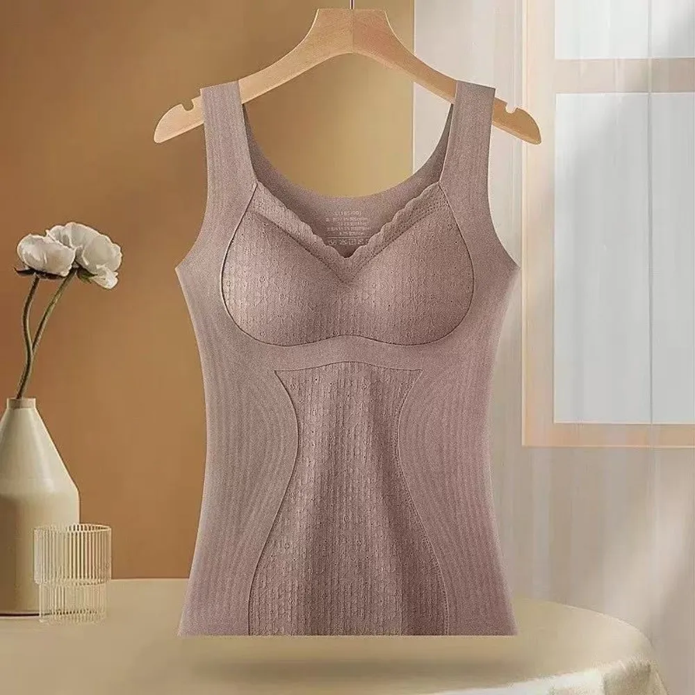 

Lace Cashmere Thermal Underwear Slimming Sleeveless Wool Thermal Shapewear Camisole Velvet Fleece with Padded Cups