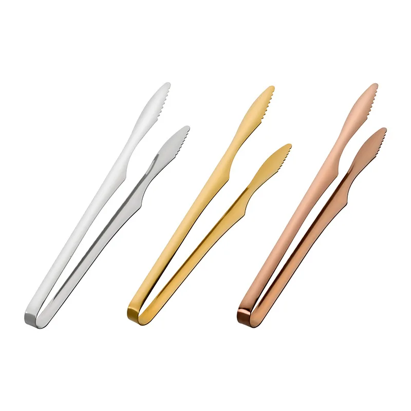 

Stainless Steel Non-Slip Handle BBQ Tongs Silver Golden Cake Bread Clamp Buffet Steak Clip Kitchen Home Cooking Utensils