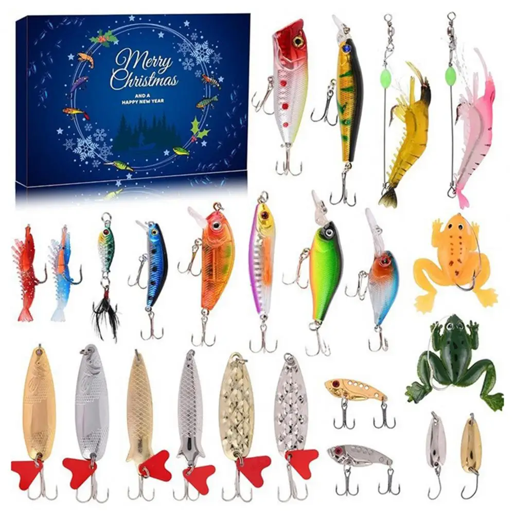 

Fishing Lures Advent Calendar Fake Baits Treble Hook Bionic Lures Christmas Countdown Calendar Artificial Baits Set pesca