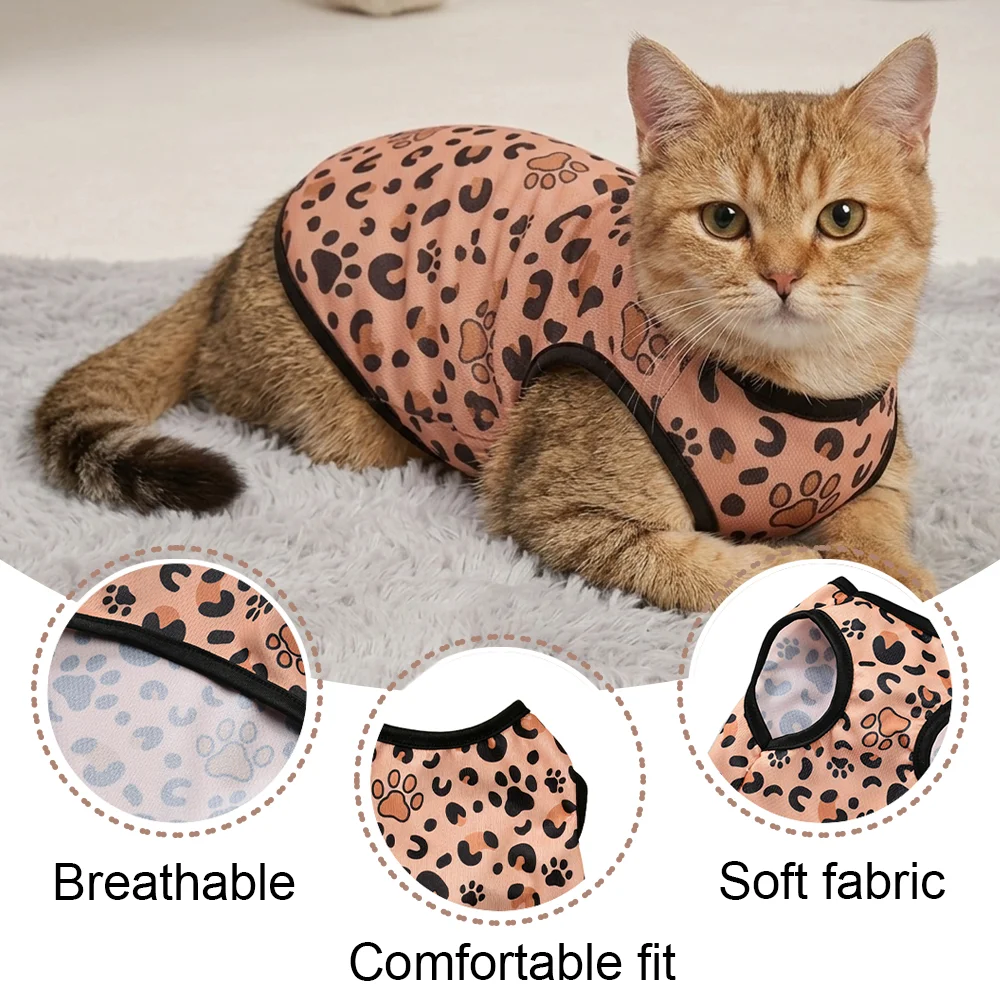 Haustier-Katzenweste mit Leopardenmuster, bequem, weich, ärmellos, Haustier-Shirt, atmungsaktiv, Katzenpullover für Sphynx-Kätzchen, Kitty, Welpen – Detail 2