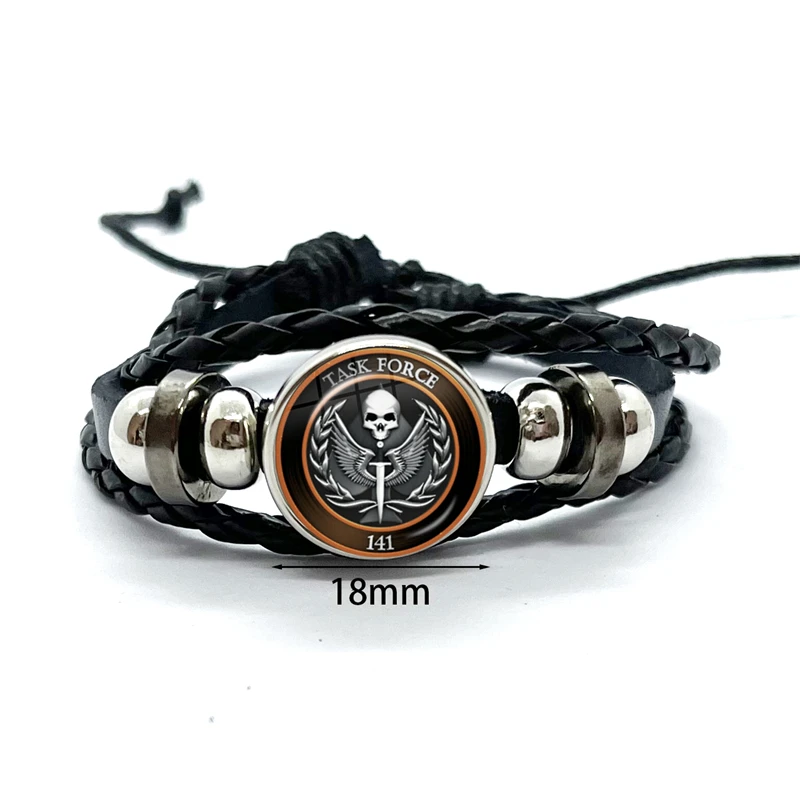 Task Force 141 Leather Bracelets Glass Dome Snap Button Bracelet & Bangles Trident Fashion Women Men Jewelry Gift