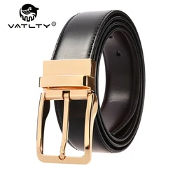 VATLTY Homens Novos Cinto De Couro Liga Pin Fivela Cinto De Ouro Natural Couro 130cm Cinto De Prata Calças Cintas Reversíveis para Masculino