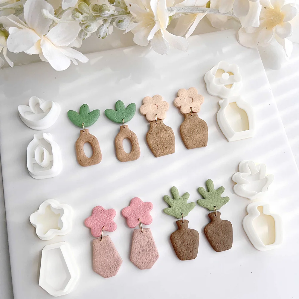 2PCS/SET Floral plants Pattern Polymer Soft Clay Molds Cutters Vase plants Polymer Clay Earrings Jewelry Cutter Clay Cutters