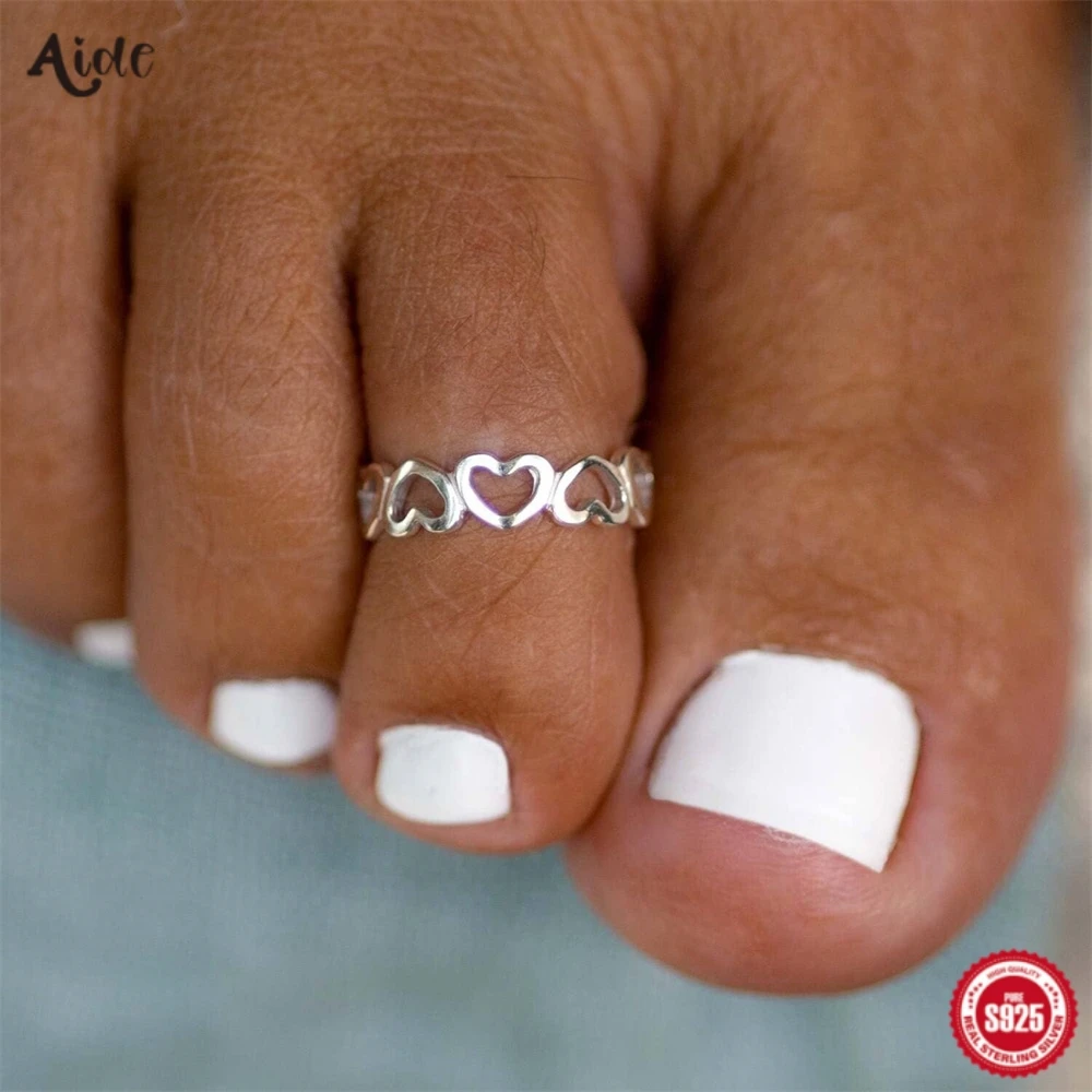 

Aide 925 Sterling Silver Hollow Heart Adjustable Toe Rings High Quality For Women Bohemian Party Minimalist Feet Jewelry Gift