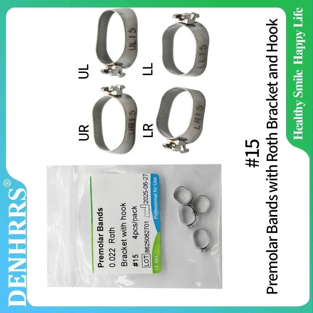 4Pcs/Pack Dental Orthodontic Premolar Bands Molar Band 0.022 with Roth Bracket and Hook #10-#24
