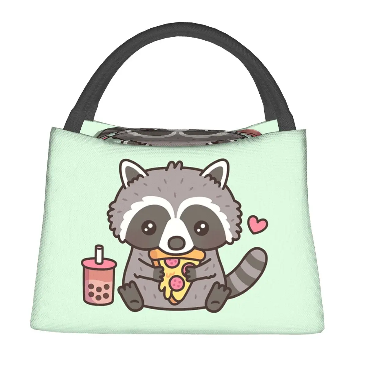 Cute Raccoon Love Eating Pizza Lunch Bags Insulated Bento Box Lunch Tote Picnic Bags Cooler Thermal Bag for Woman Student Travel