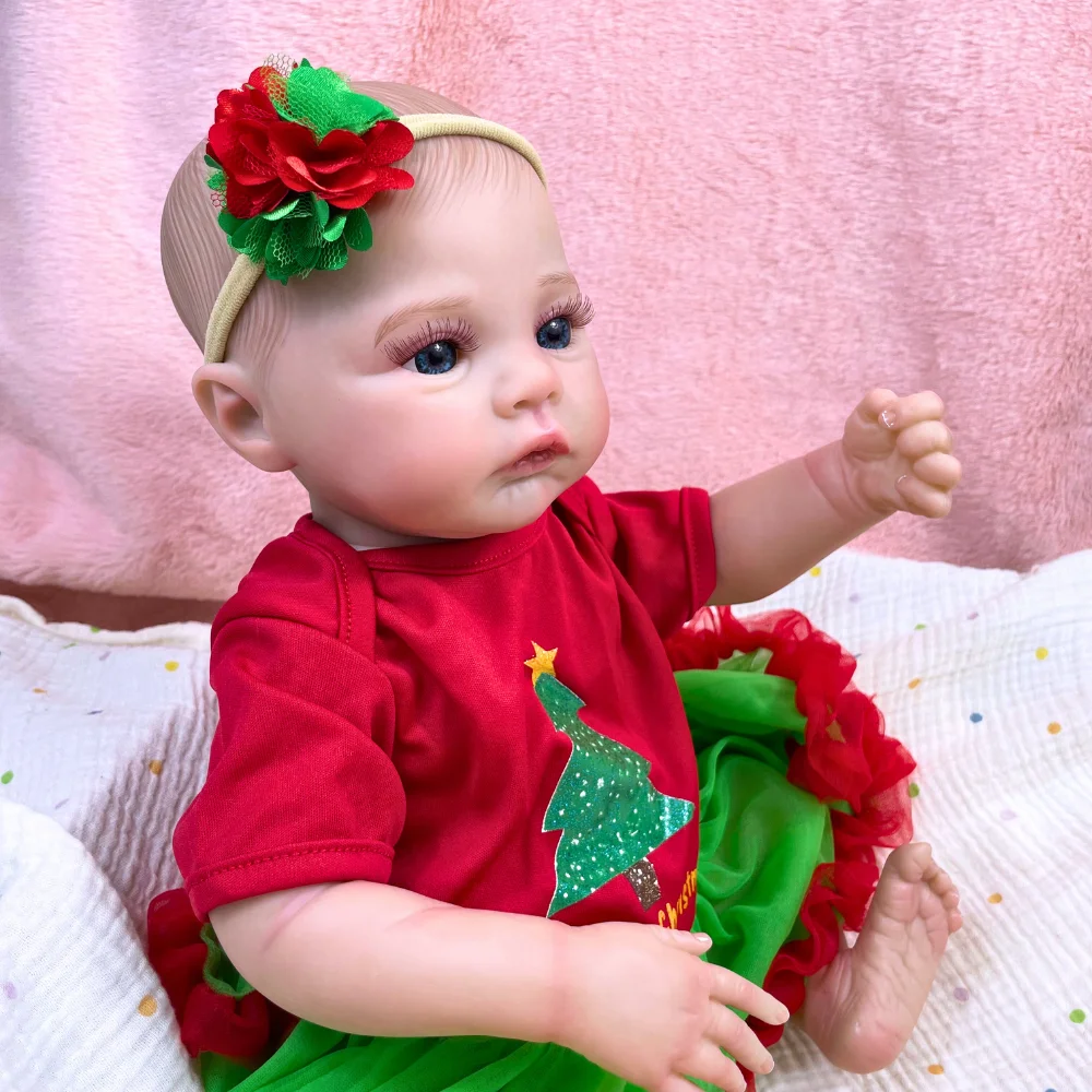 MRB 18인치 메도우 리본 베이비돌 신생아 사이즈 풀 비닐 바디 여자아이 세탁 가능 3D 피부 가시혈관 인형 크리스마스 선물 장난감