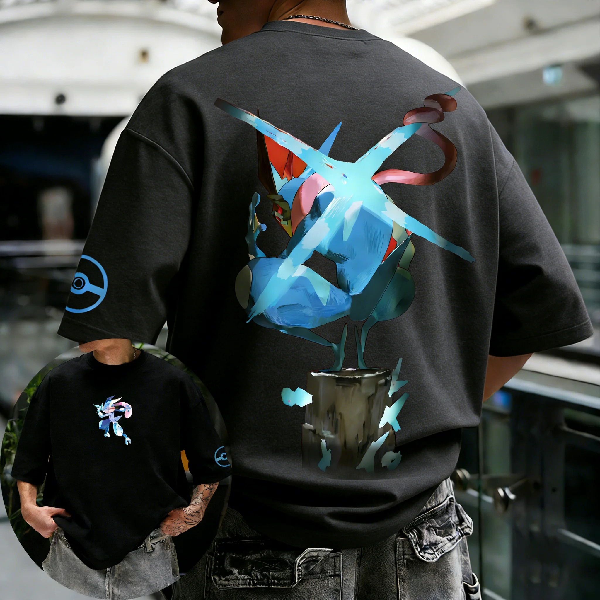 Pokémon Anime Greninja Printed Cotton T-shirt Men's Summer New Street Hip Hop Loose Casual Y2K Parent-child Short Sleeve Top view 6