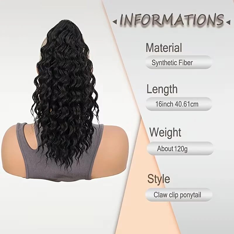 16Inch Synthetic Short Deep Curly Ponytail Hair Extension Claw Clip in Mixed Colors Fluffy Hairpiece for Women Daily Party view 2