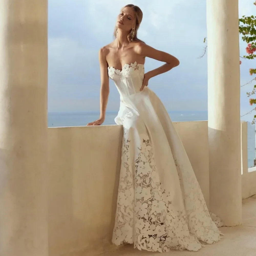 

Manruixin Customized Elegant Dresses for Woman Lace Appliques Sleeveless A-Line Bridal Gowns Wedding Dresses luxury 2025