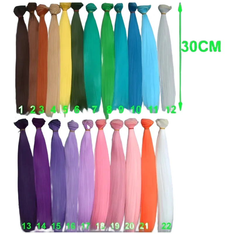 30cm * 100cm włosy lalki różowy biały zielony niebieski brązowy kolor pomarańczowy żółty kolor proste lalki BJD drzewa diy peruki dla lalek