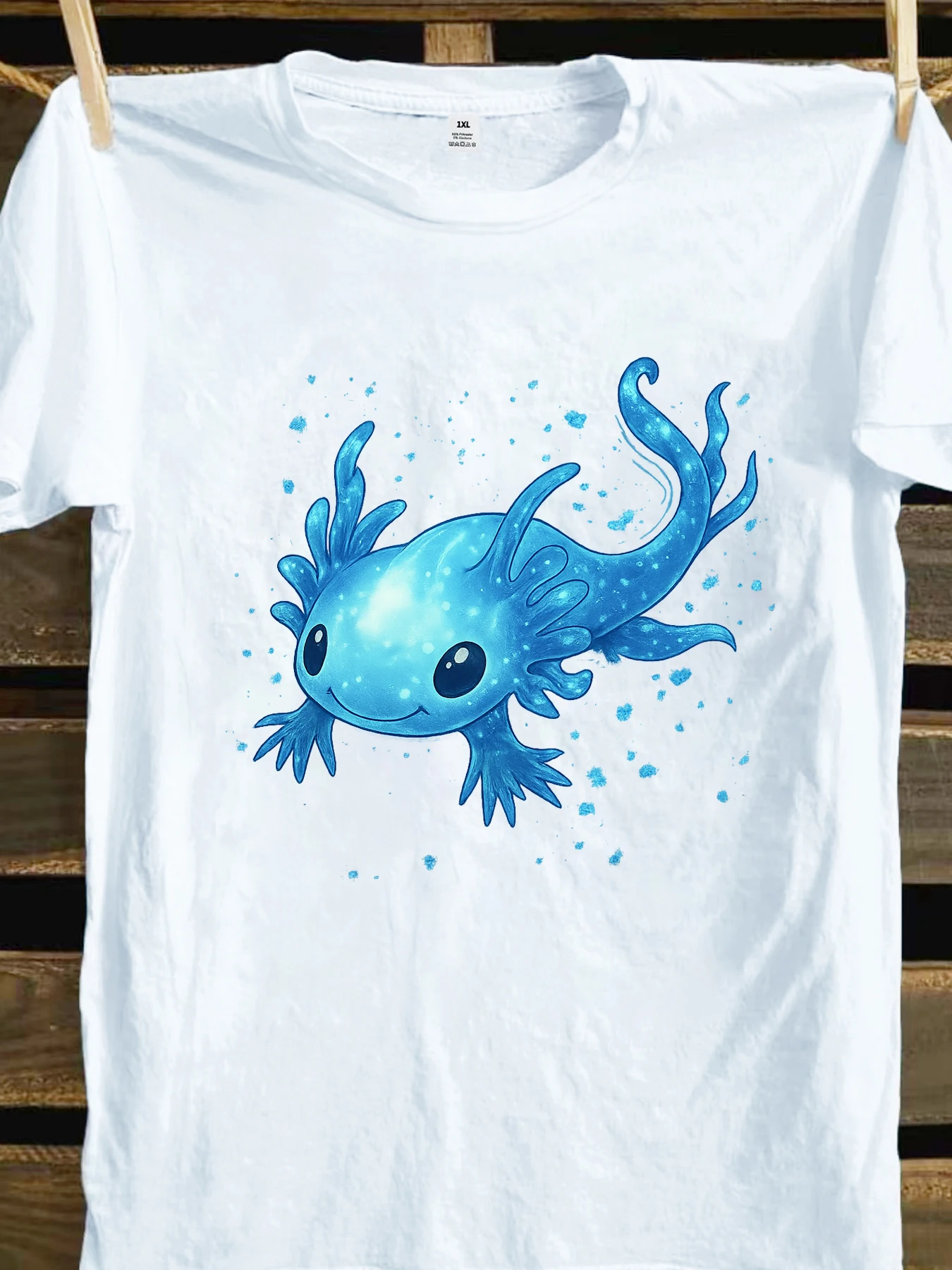 

【3237】Женская футболка с круглым вырезом и принтом синей рыбки в мультяшном стиле, больших размеров, летняя, повседневная, с короткими рукавами, модная и универсальная.