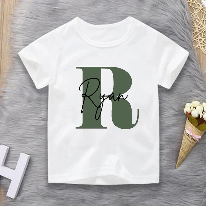 Personalised Initial Boys T-shirt Custom Boy Name Clothes Summer Short Sleeve Tops Letter Print Kids Tees Casual Toddler Outfits