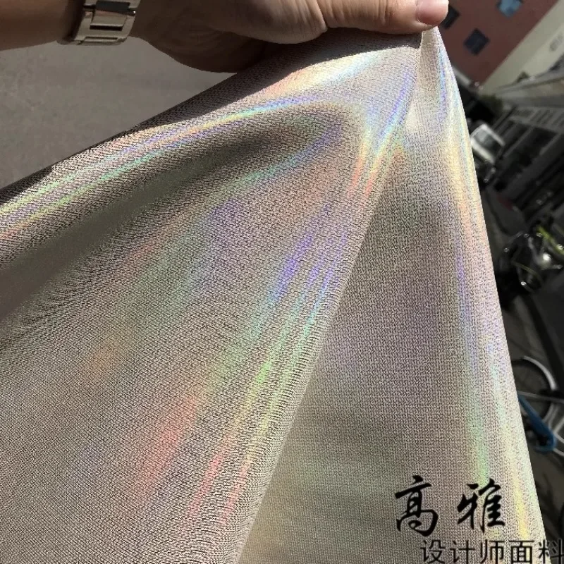 

White Woven Laser Leather Fabric Waterproof for Clothing Bag Stage Background Designer Diy Sewing Material Cloth Handmade