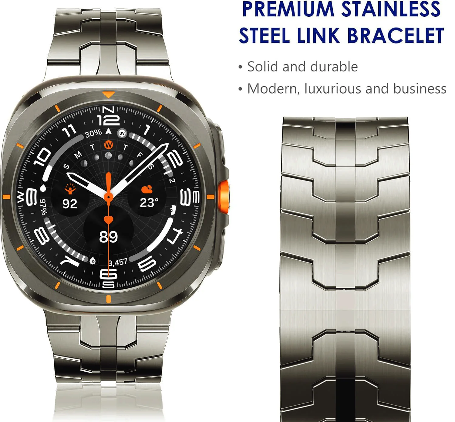 Luxuriöses Edelstahlarmband für Samsung Watch8, Butterfly-Schnalle, Metall, gepanzertes Samsung Ultra-Armband – Detail 14