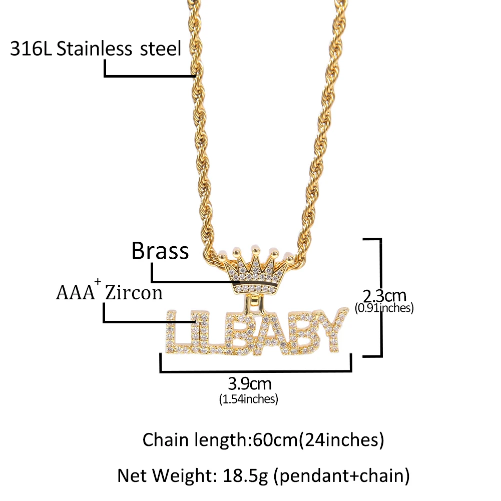 Uwin Name Necklace Mini Letter With Crown Custom Personalized Necklace Cubic Zirconia Fashion Hiphop Jewelry