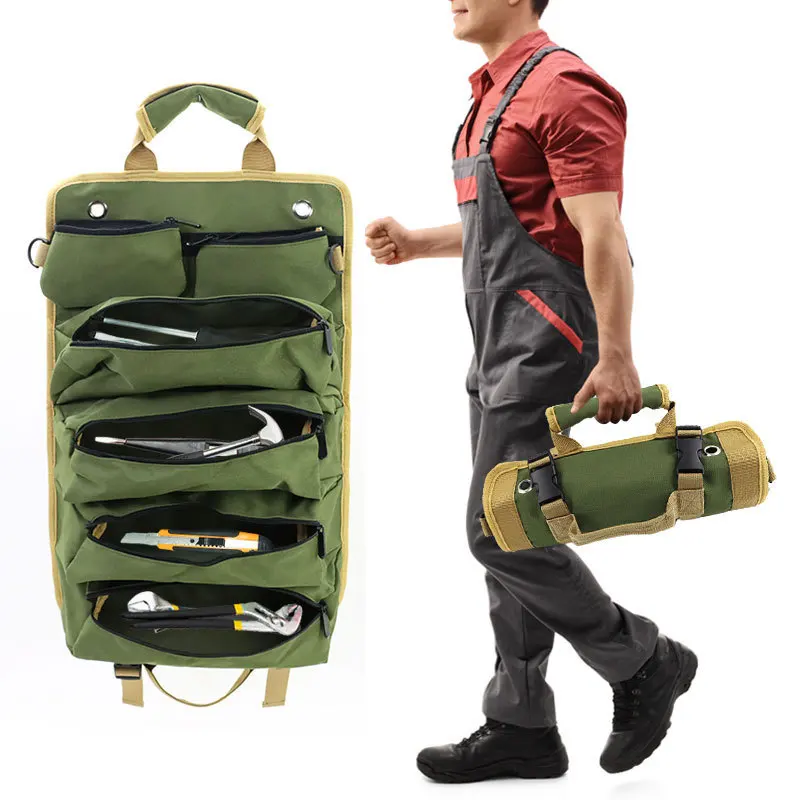 Hardware tools storage roll-up electrician's bag, canvas tool bag, multi-functional large-sized car-mounted tool bag