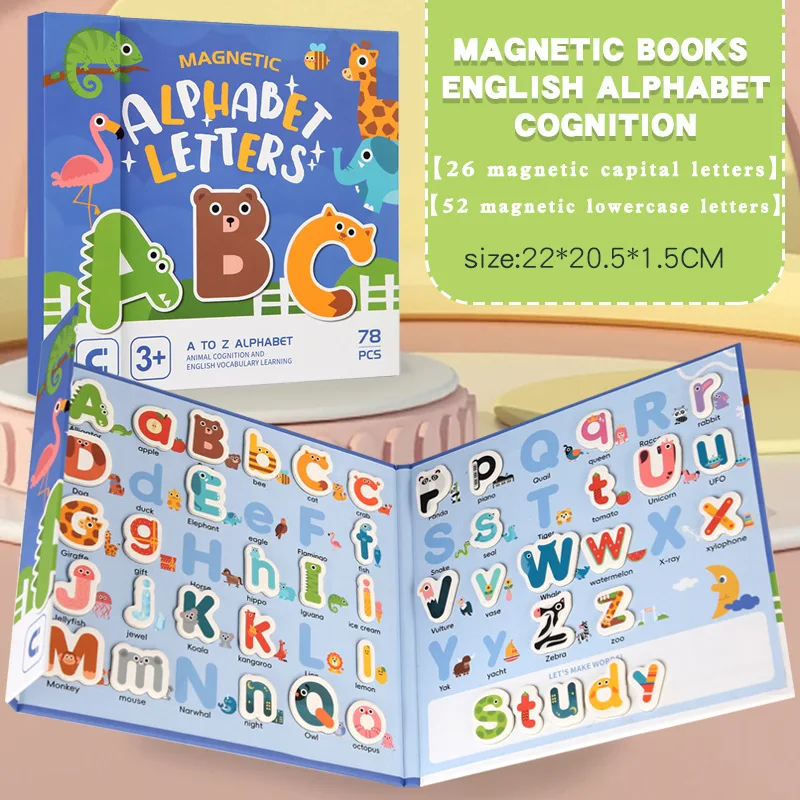 Magnetic Letters Puzzle Animal Alphabet ABC Fridge Magnets for Toddlers & Kids Cognitive Educational Spelling Learning Games Toy