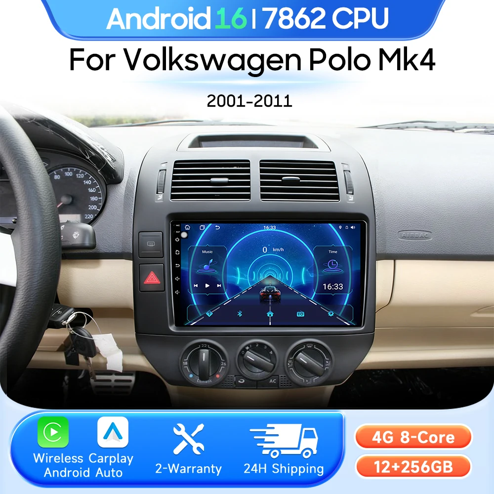 Car Multimedia Player For Volkswagen Polo Mk4 2001 - 2011 Android 16 Radio Carplay Auto 2din GPS Navigation Stereo Video WIFI 4G