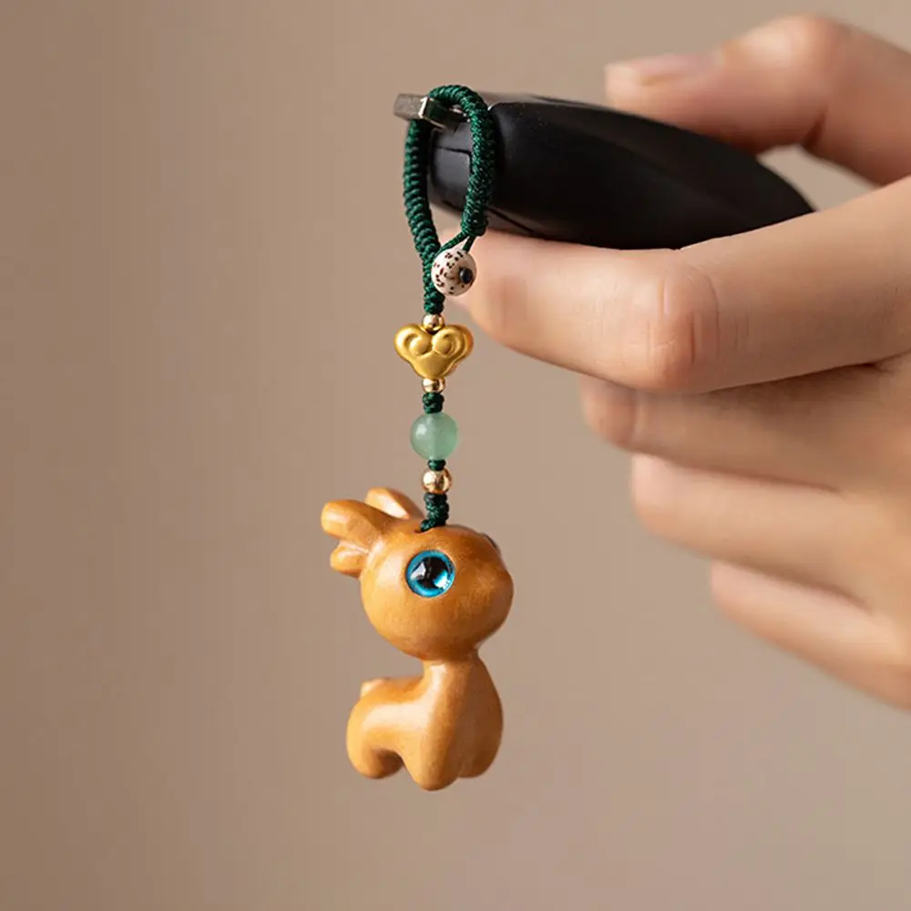 

Cartoon Creative Car Key Chain Lanyard Deer Handmade Rope Bag Pendant Wood Key Chain Chinese Style Key Ring Mobile Phone