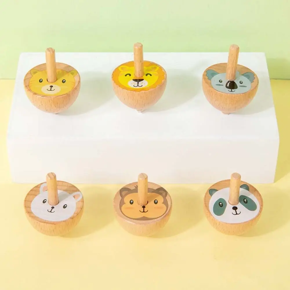 6piece/set Colorful Fruit Wooden Spinning Top Natural Wood Cartoon Animal Rotating Gyro Rotating Spinning Wooden Gyro Set
