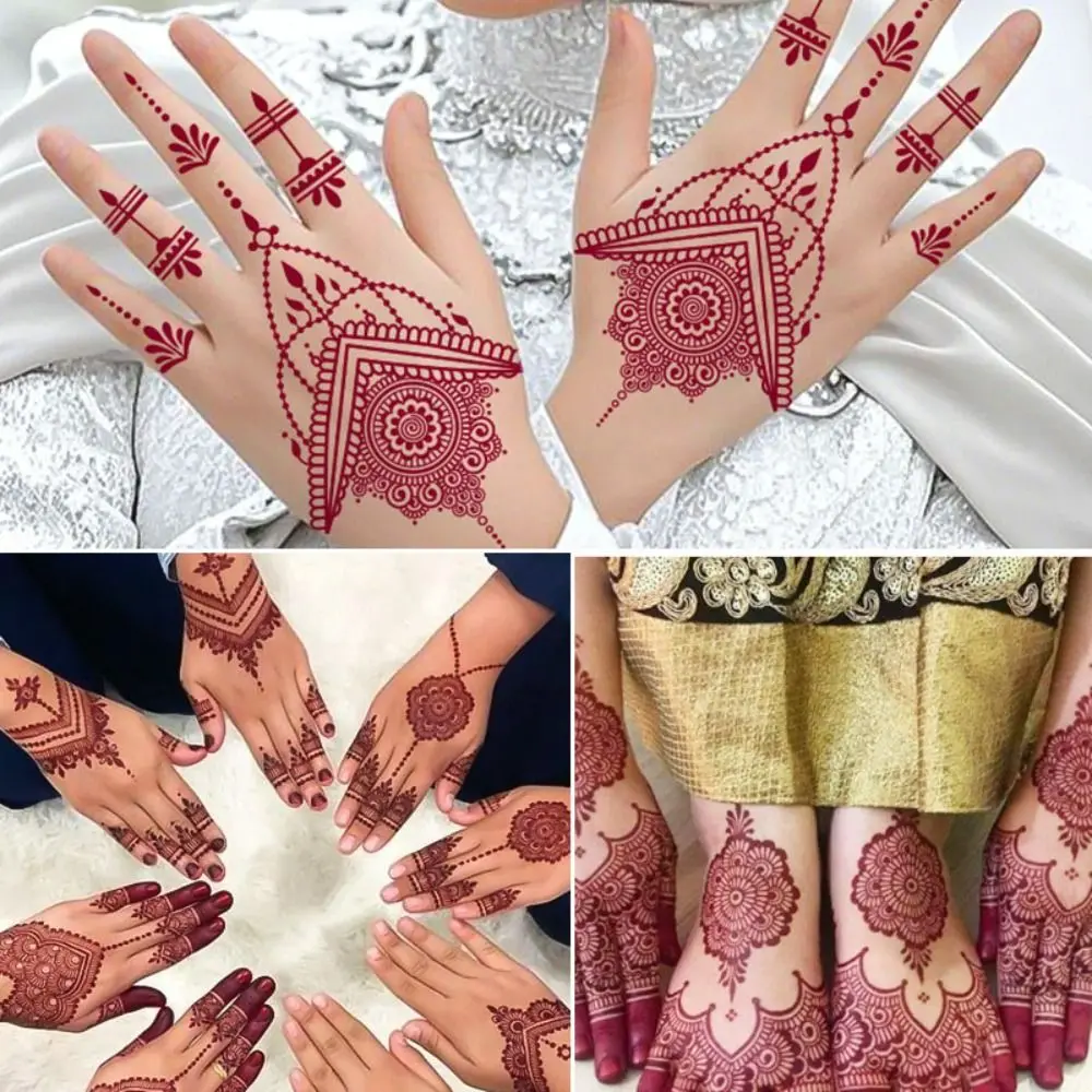 

9pcs Brown Red Lace Fake Tattoos Indian Style Lace Hollow Temporary Tattoos Set Face Hand Feet Beauty Tool Hand Tattoo Stickers