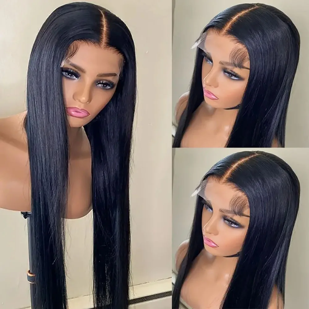 13x4 ตรงโปร่งใส 30 นิ้วลูกไม้ด้านหน้าวิกผมผมมนุษย์ Pre Plucked 220% ความหนาแน่นธรรมชาติสีวิกผมลูกไม้ด้านหน้าด้านหน้าสําหรับผู้หญิง 1B